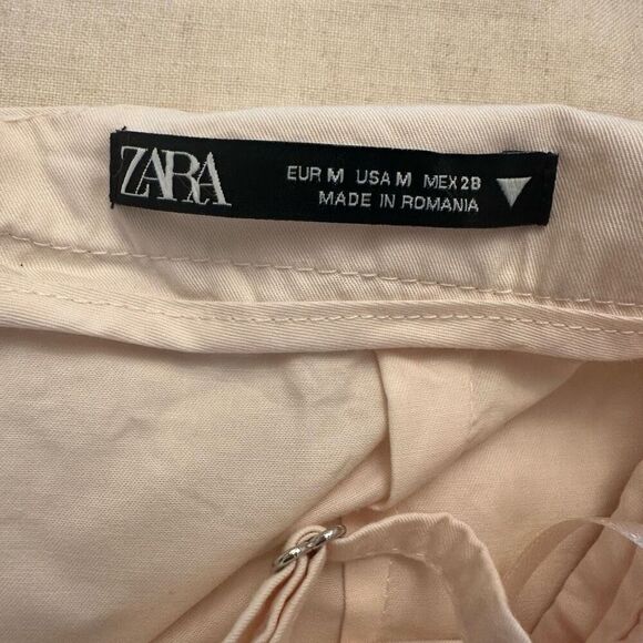 Zara Gabardine Fabric Halter Playsuit Cargo Romper Short Cream Medium - Picture 3 of 4